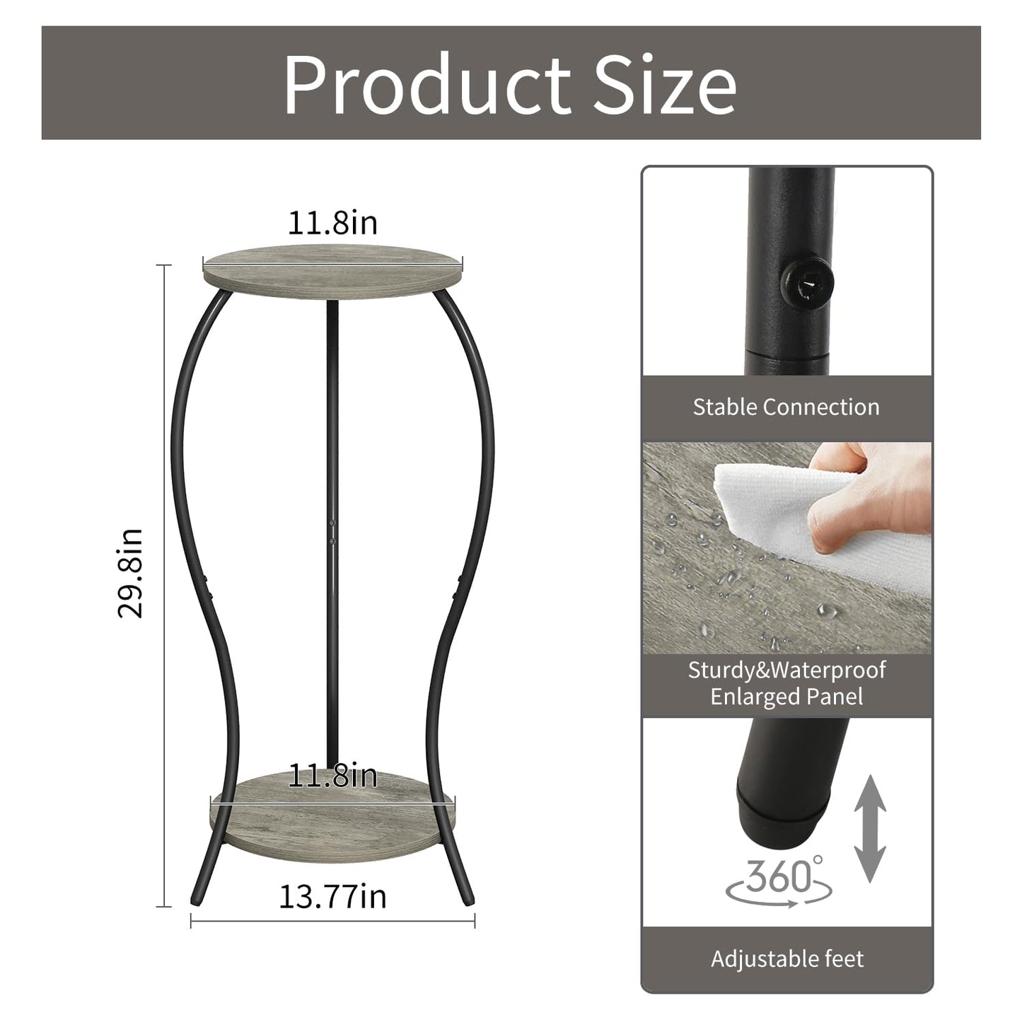 VYUOL Plant Stand Indoor, 2 Tier Round Tall Plant Stand, Flower Pot Stand, Plant Shelf Rack, Corner Plant Stand for Planter Garden Balcony Patio Living Room, Grey