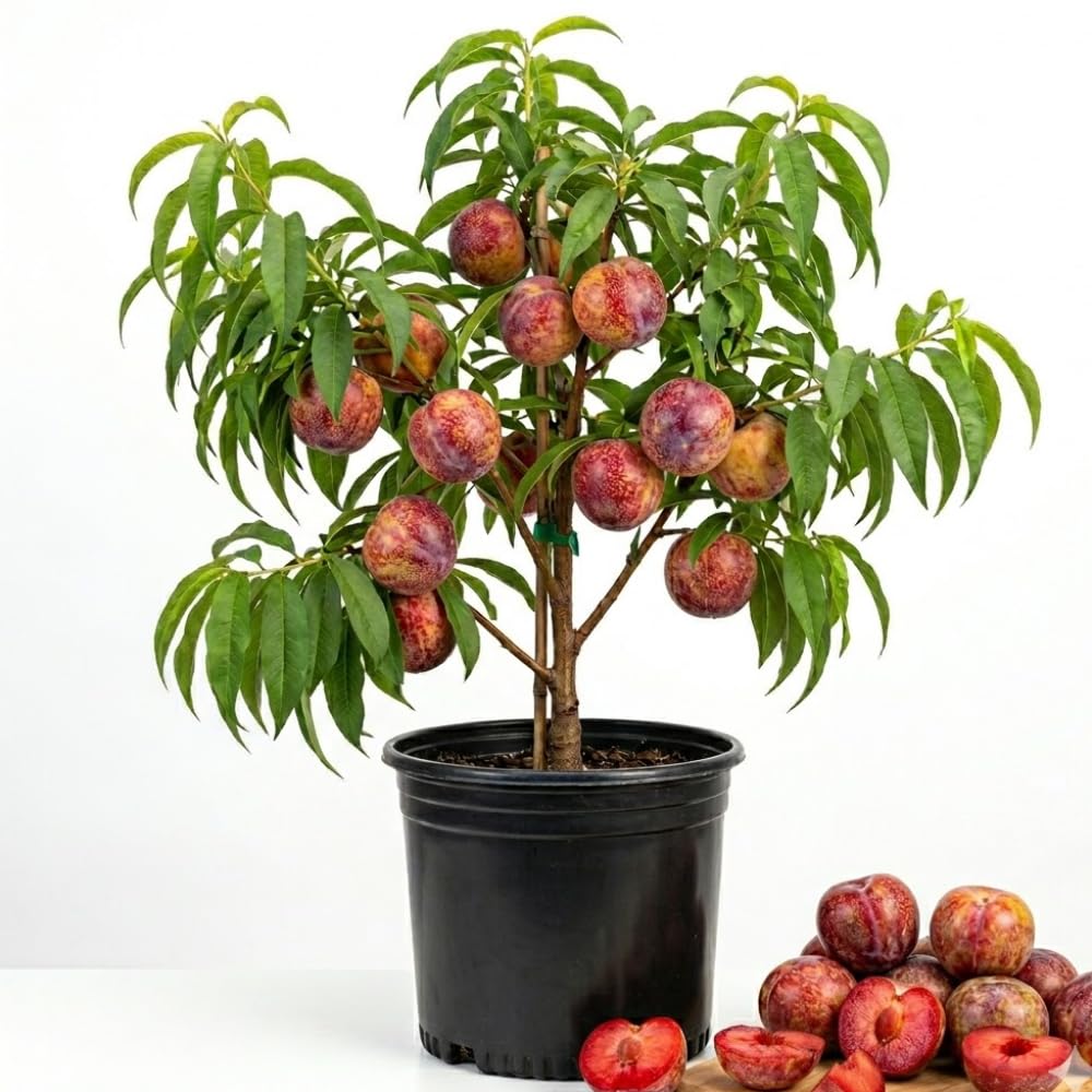 Flavor Pluot Tree Live Plant, Plum Apricot Plant, 3 Gallon Pot, 2-3 Ft Long, Sweet Fruit for Home Garden Outdoor, No Ship to CA