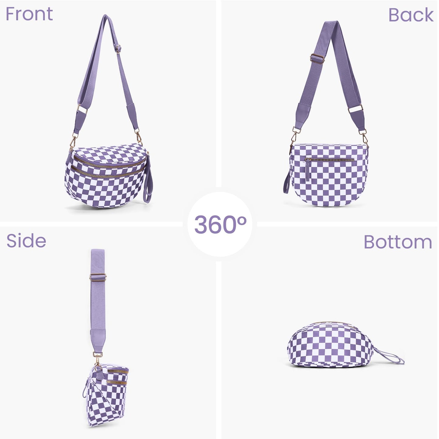 Checkered Crossbody Bum Bags for Women Nylon Checkered Purse Checkerboard Fanny Pack