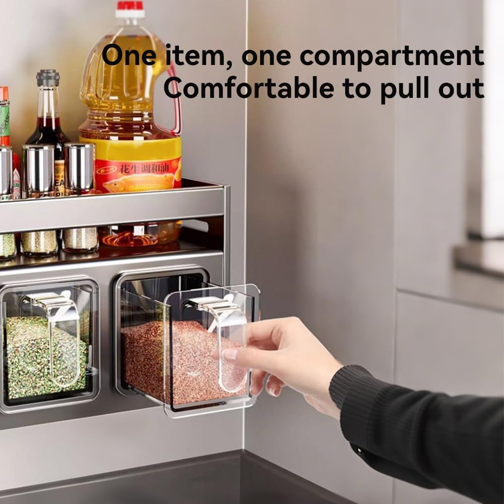 ANQIA Kitchen Spice Rack Wall Mount Hanging Seasoning Box Over Stove Hanging Shelf Seasoning Jar Organizer for Sugar Salt Pepper (4 Box)