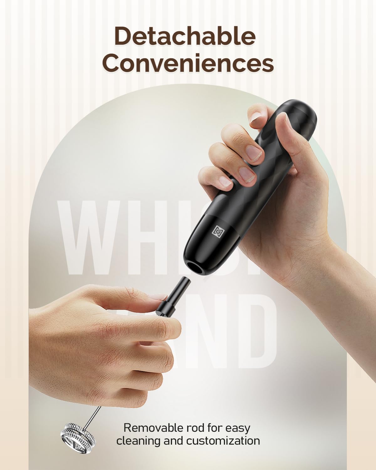 Maestri House Rechargeable Milk Frother, LunaFro Mini Handheld Electric Foam Maker Detachable Stainless Steel Whisk Drink Mixer Foamer Mini Blender for Matcha, Lattes, Cappuccino, No Stand