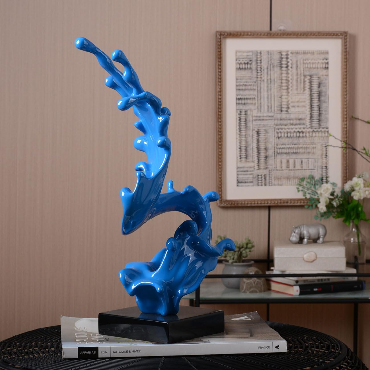 HAUCOZE Modern Sculpture Decor Abstract Sea Wave Figurine Home Art Table Centerpiece Gift for Bedroom Living Room Polyresin 16.1 Inch