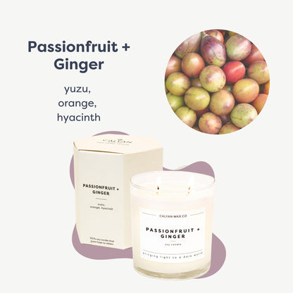 Calyan Wax Co. Passionfruit & Ginger 2 Wick Scented Candle - 37 Hour Burn - Luxury Clean Soy Wax Candles - Long Lasting Large Glass Jar Candle for Home - 8.8oz