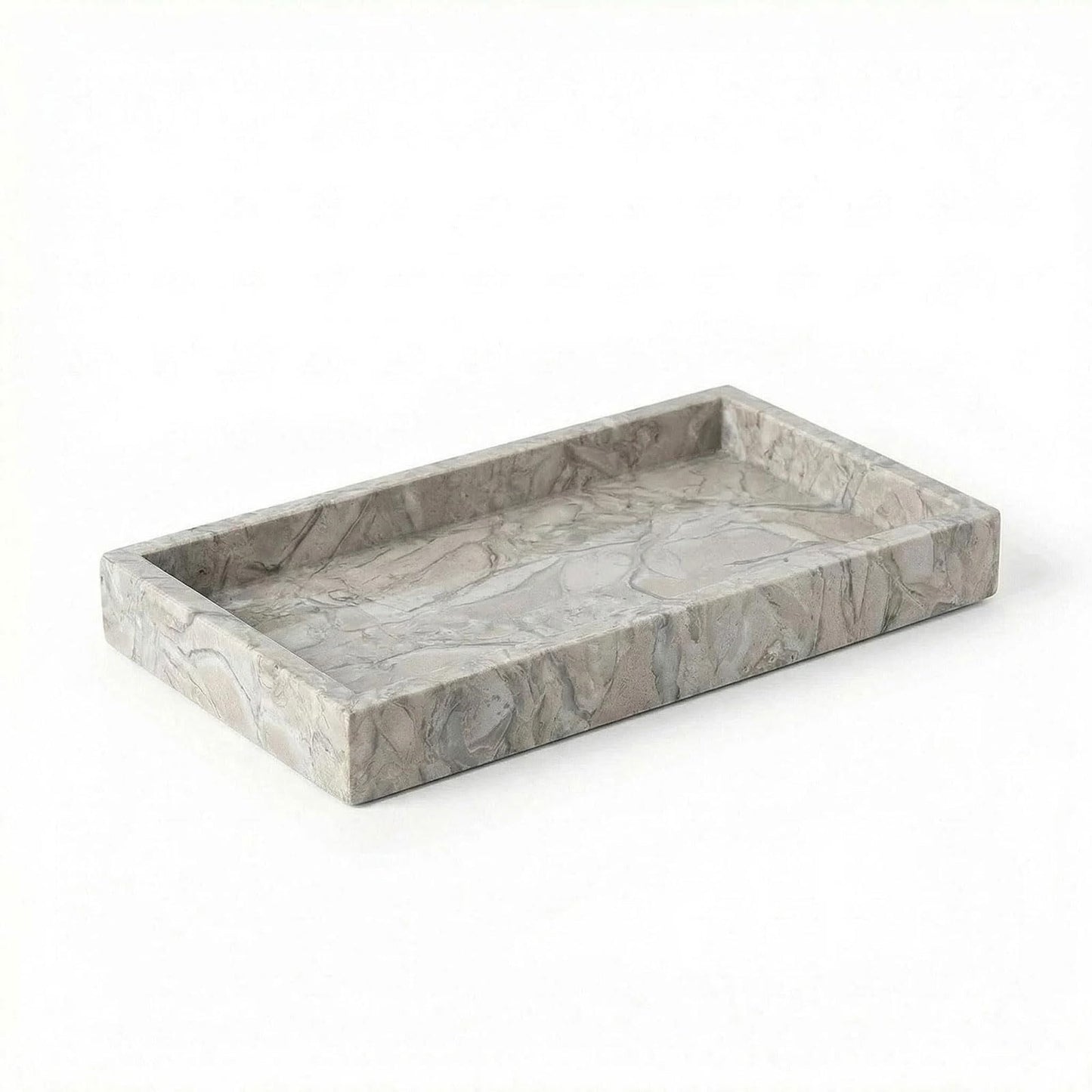 AUSAULAC Natural Marble Tray Heavyweight Stone Vanity Tray for Bathroom Countertop, Coffee Table & Dresser - Handcrafted Rectangular Organizer (Gray, 9.84" x 4.72" x 1.18")