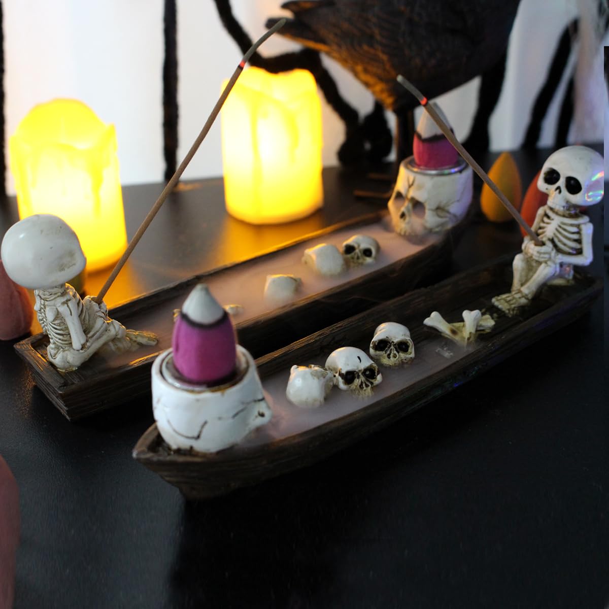 Incense Burner, backflow Incense Burner,Skeleton Ship Incense Holder,Hand-Carved Decorations,Cool Room Decorations, Awesome and Ideal Gifts, Brown