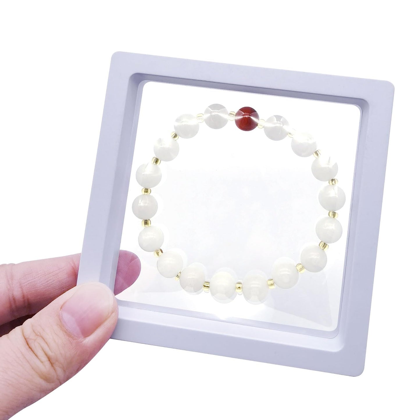 9PCS 3D Floating Display Case, Challenge Coin Display Stand Holder Frames Transparent PE Jewelry Storage Box Large Suspension Frames for Medal, Medallion, Stamps (White)