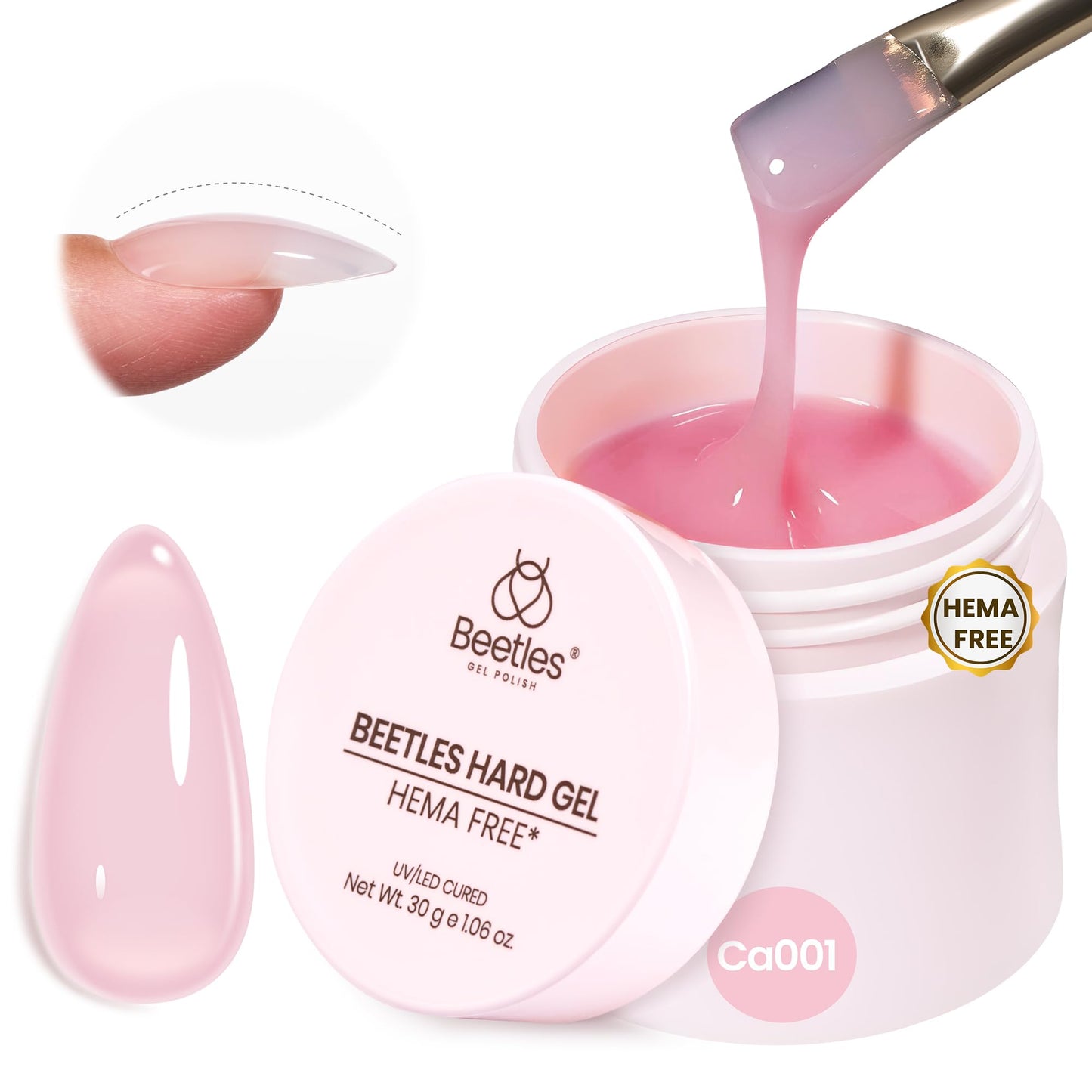 Beetles Hema Free Hard Gel for Nails,2.12 oz 9 in 1 Hard Gel for Nail Extension & Strengthening Broken Nail Repair with Flat Brush 100 Pcs Nail Forms UV LED Lamp Cured Salon Nail Technicians Women