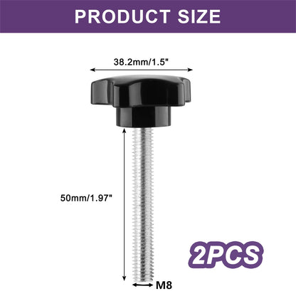 LifCratms 2 Pieces M8 x 50mm Thread Star Knobs, Plastic Star Shaped Clamping Knob Handle Hand Tightening Screw for Umbrella Base Replacement