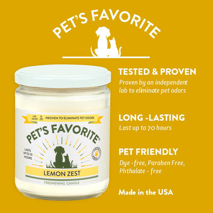 Pet's Favorite Lemon Scented Candles, Clean Burning Pet Friendly Candles with a Natural Fiber Wick and 70 Hour Burn Time, Lemon Zest Pack of 1
