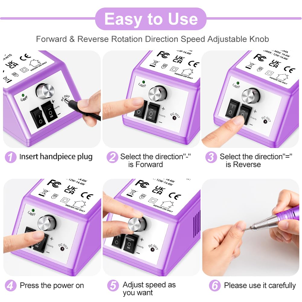 Professional Nail Drill Machine 30000 RPM Efile Electric Nail Filer Kit for Finger Toe Nails, Acrylic Gel Nails, Manicure Pedicure Drill with 6Pcs Nail Bits, 106Pcs Sanding Bands - Pink