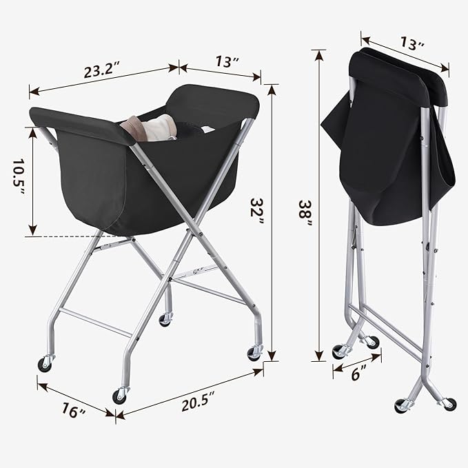 ELYKEN Laundry Cart with Wheels, 32”H Easy Rolling Laundry Hamper with