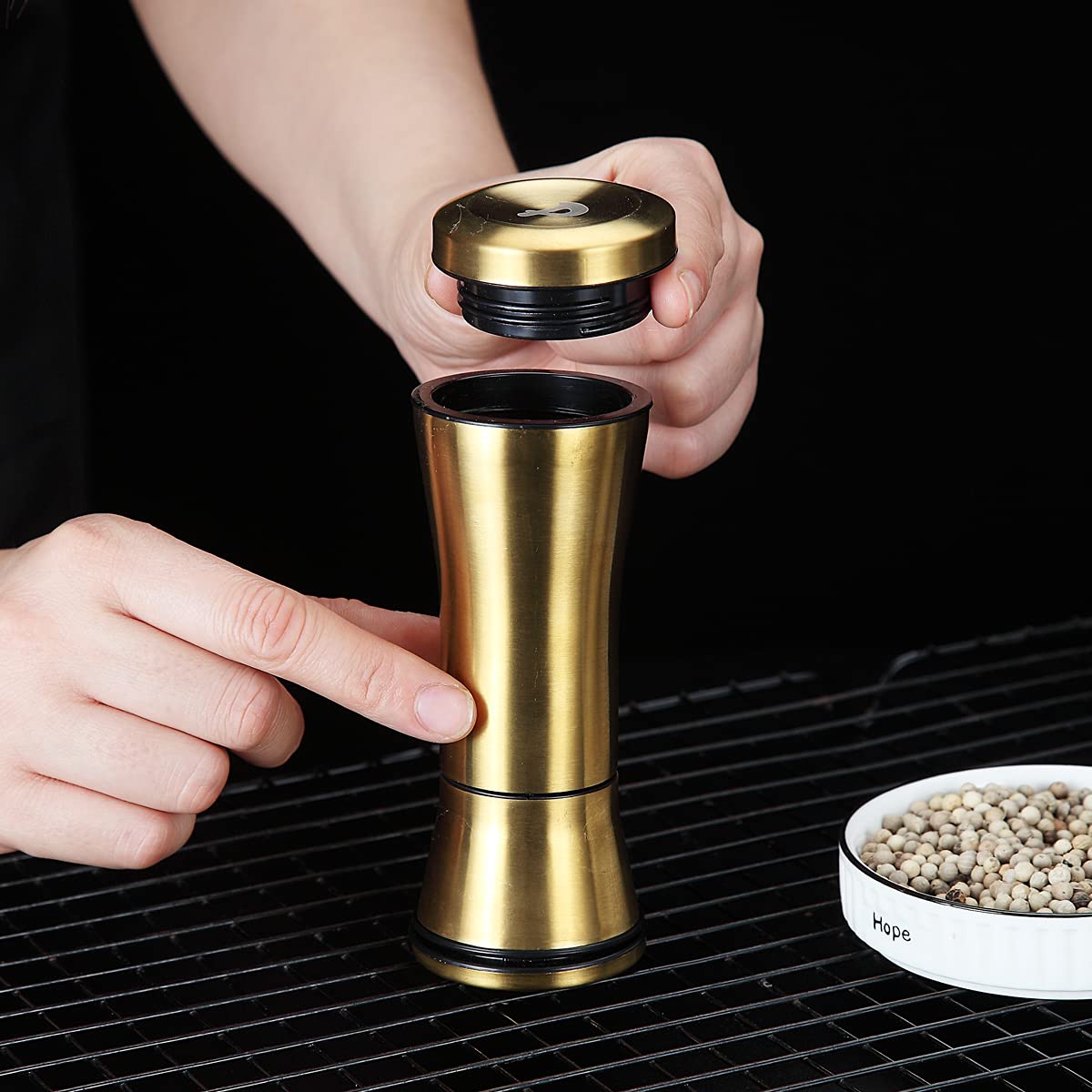 Kyraton Gold Salt and Pepper Shakers, Titanium Plating Stainless Steel Salt and Pepper Grinders Refillable Pepper Grinder, Pepper Mill, Salt Grinder, Salt Shaker, Salt Pepper Shaker Set of 2