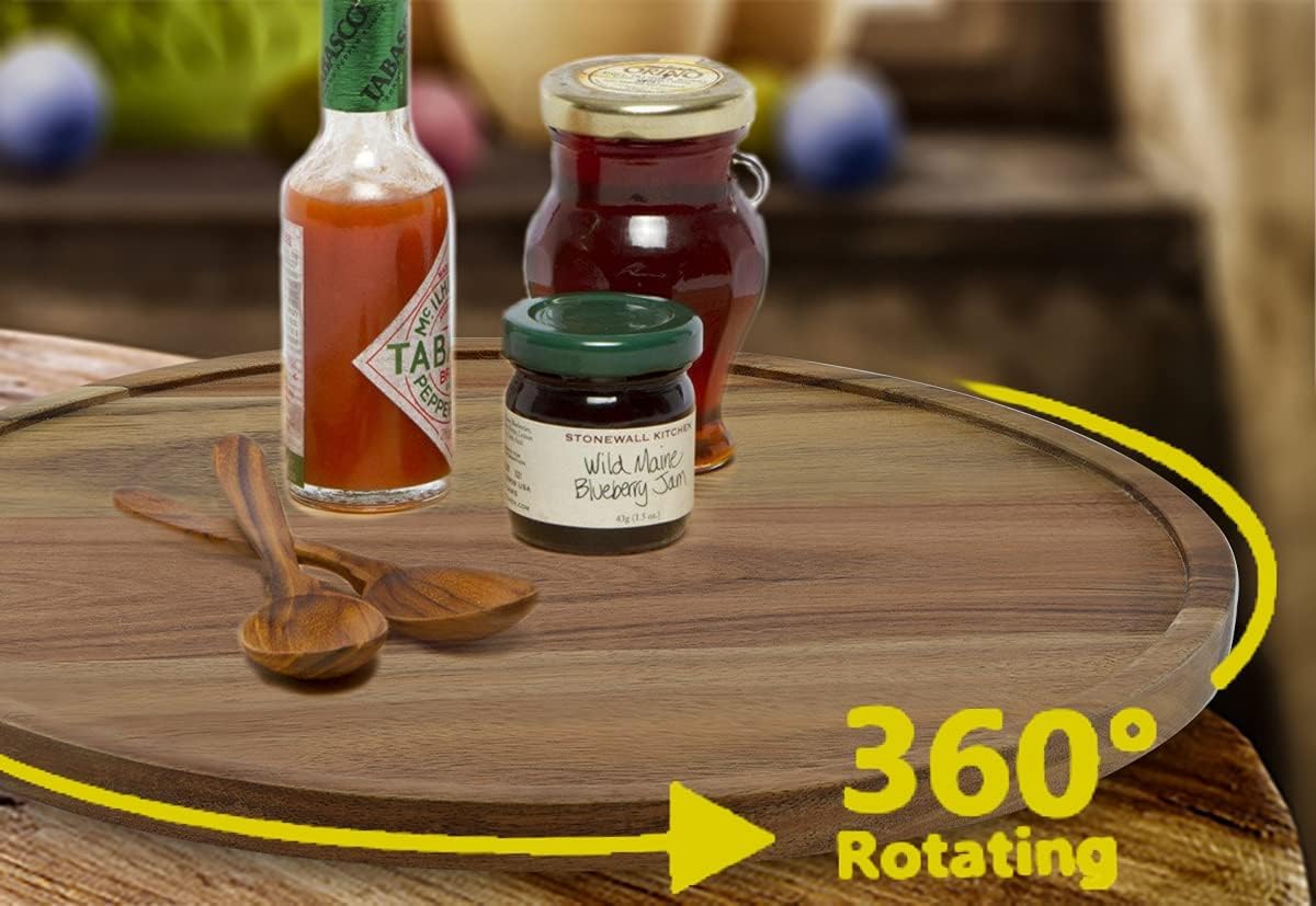 10" Acacia Wood Lazy Susan Organizer Kitchen Turntable for Cabinet Pantry Table Organization