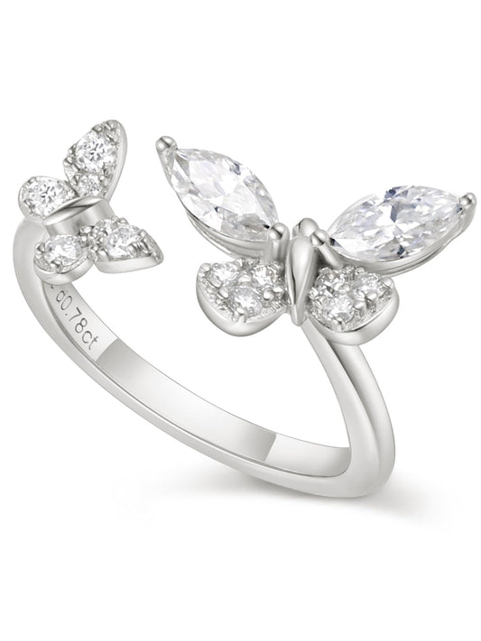 CYW Moissanite Butterfly Ring Sterling Silver Adjustable Womens Stacking Open Rings Size 9