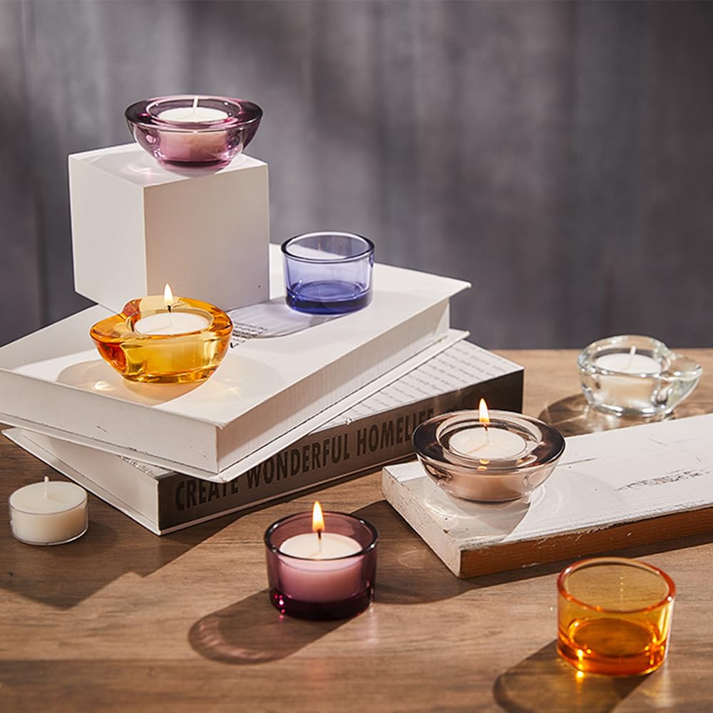ELIVIA Clear Tealight Candle Holders - Set of 24, Round Chunky Glass Candle Holder, 3" Diameter - CH01