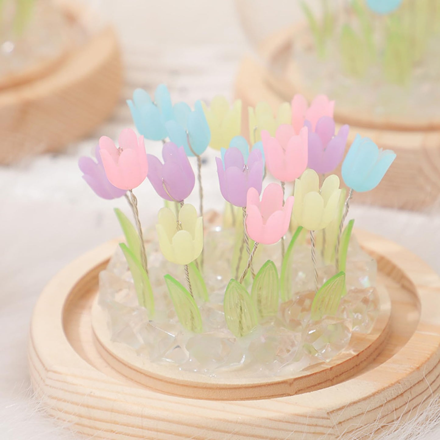 Richaa (20 Flower Purple Tulips Night Light with Wooden, Tulips Night Lamp for Christmas Birthday Mother's Day Thanksgiving, Gift for Women Girlfriend Grandma Battery Powered (not Included)