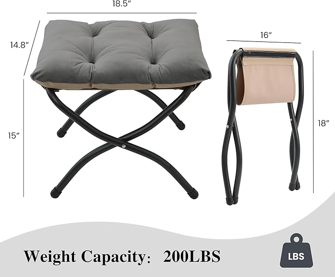 15" Folding Ottoman, Foldable Footrest Stool, Portable Small Foot Stool