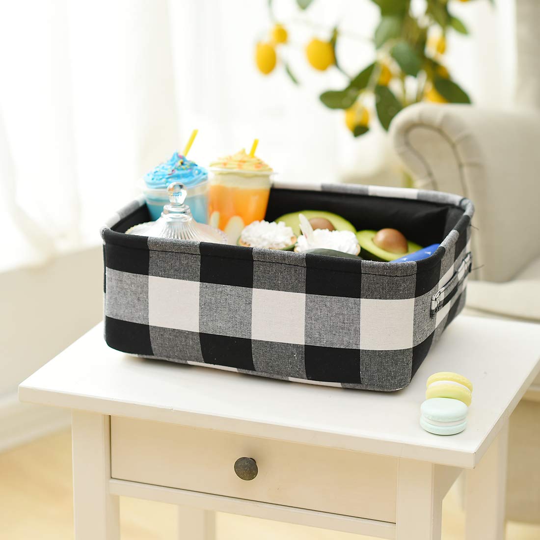 INough Christmas Baskets Empty Christmas Gifts Baskets Low Gift Basket Collapsible Christmas Gifts Bags Buffalo Plaid Toy Storage Bins for Kids/Baby/Office/Bedroom/Holiday Home Decor