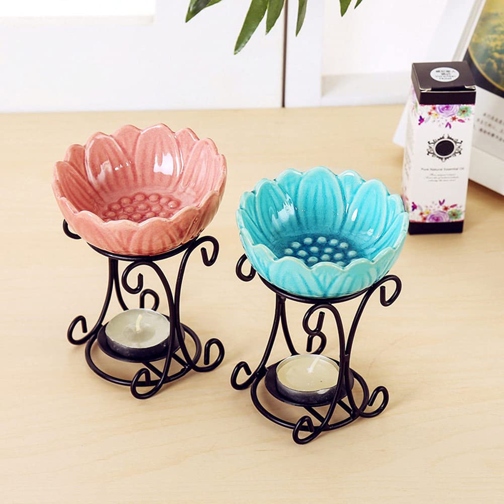 Mimeela Tealight Wax Warmer Oil Burner, Iron Wax Melter Tea Light Holder, Wax Melt Burner Candle Wax Warmer Non Electric Oil Warmer (Pink)