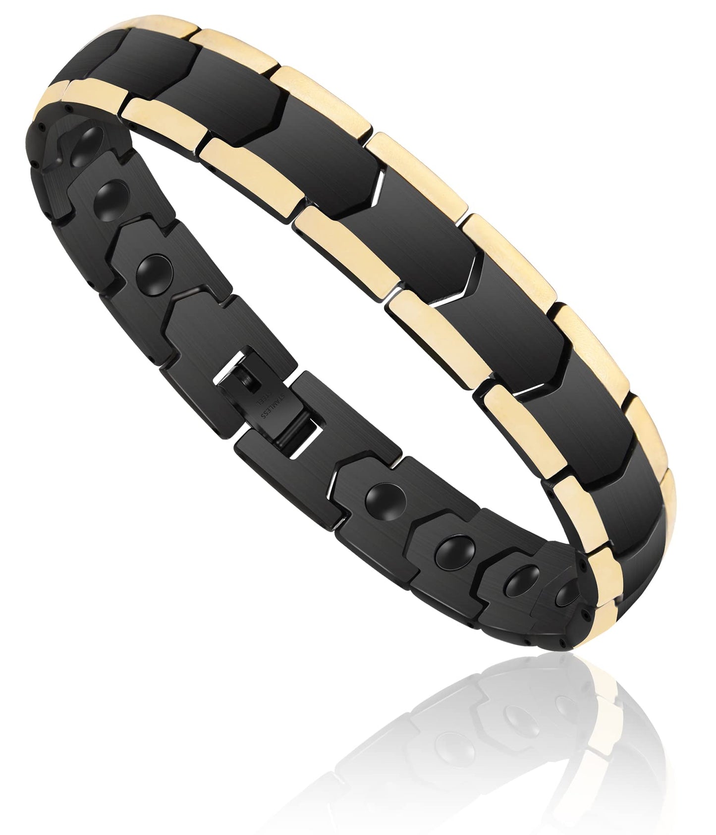 EUMENIDES Magnetic Bracelet, Titanium Steel Magnetic Bracelet, Anti-Static， (Black Gold)