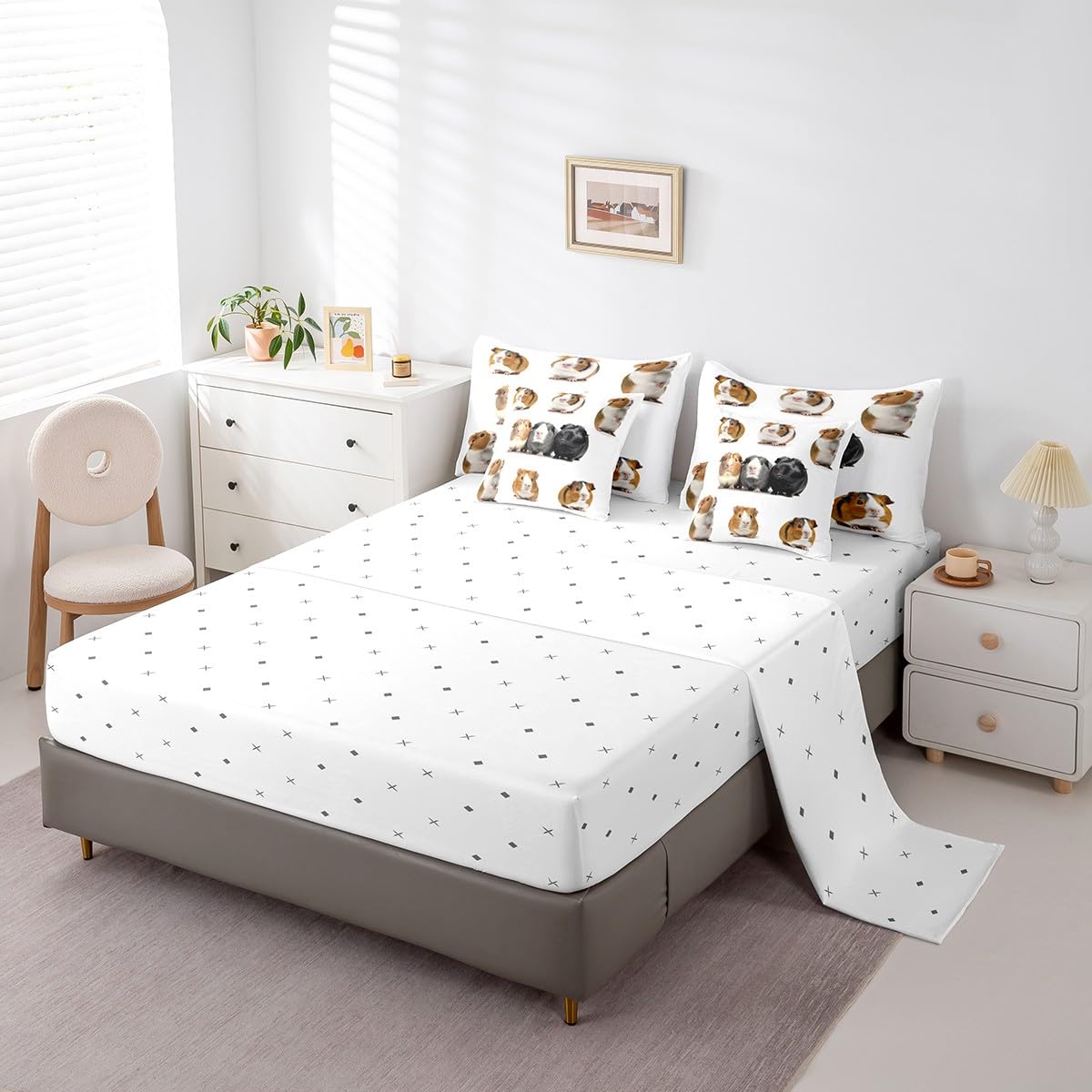 Erosebridal Guinea Pig Full Size Bed Sheets and Comforter Set,Cute Cavy 7 Piece Bedding Set Lovely Wild Animals Bed in a Bag,Kawaii Pet Mouse Wildlife Bed Sets