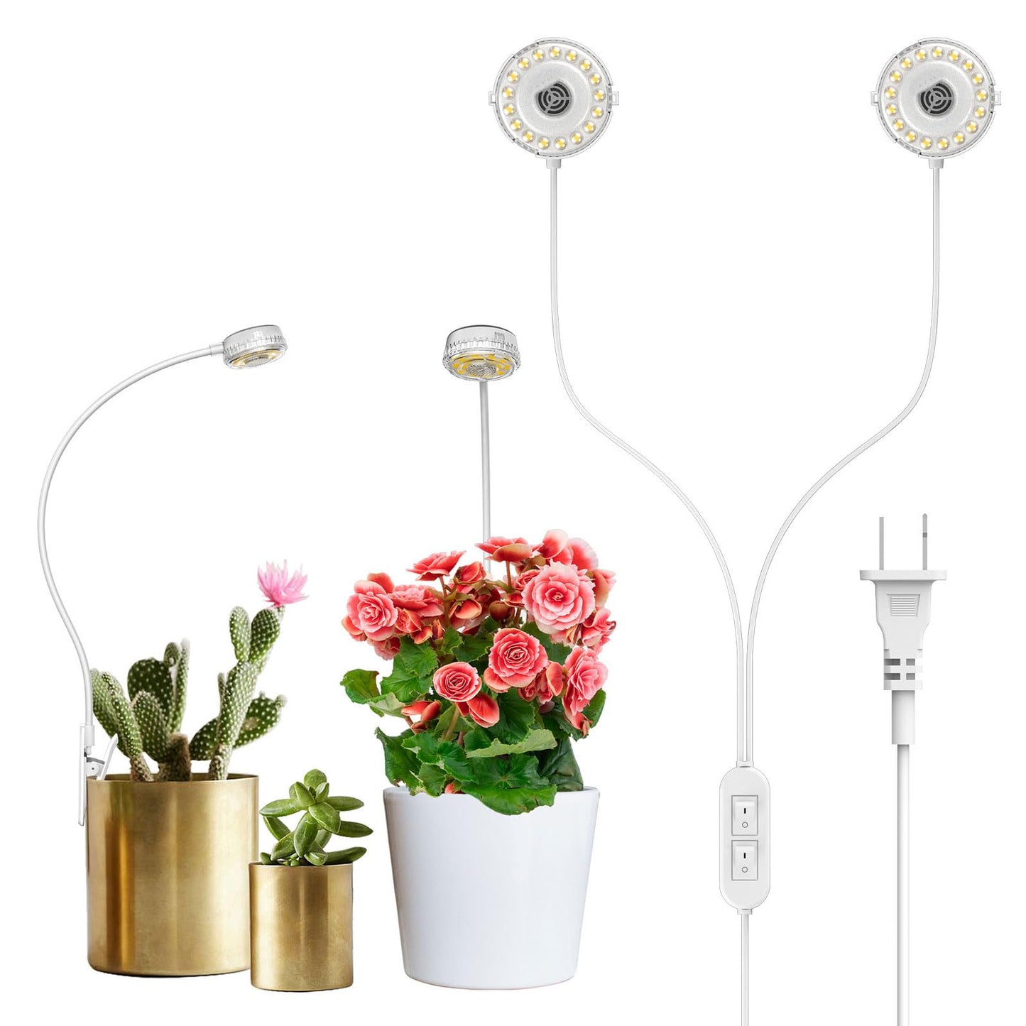 SANSI Grow Lights LED Pot Clip Plant Light, 4000K Full Spectrum 4-Level Dimmable, Auto On Off+Puck Grow Light, 10W (150 Watt Equiv) Full Spectrum 2-Head Lamp for Plants with Ceramic Tech