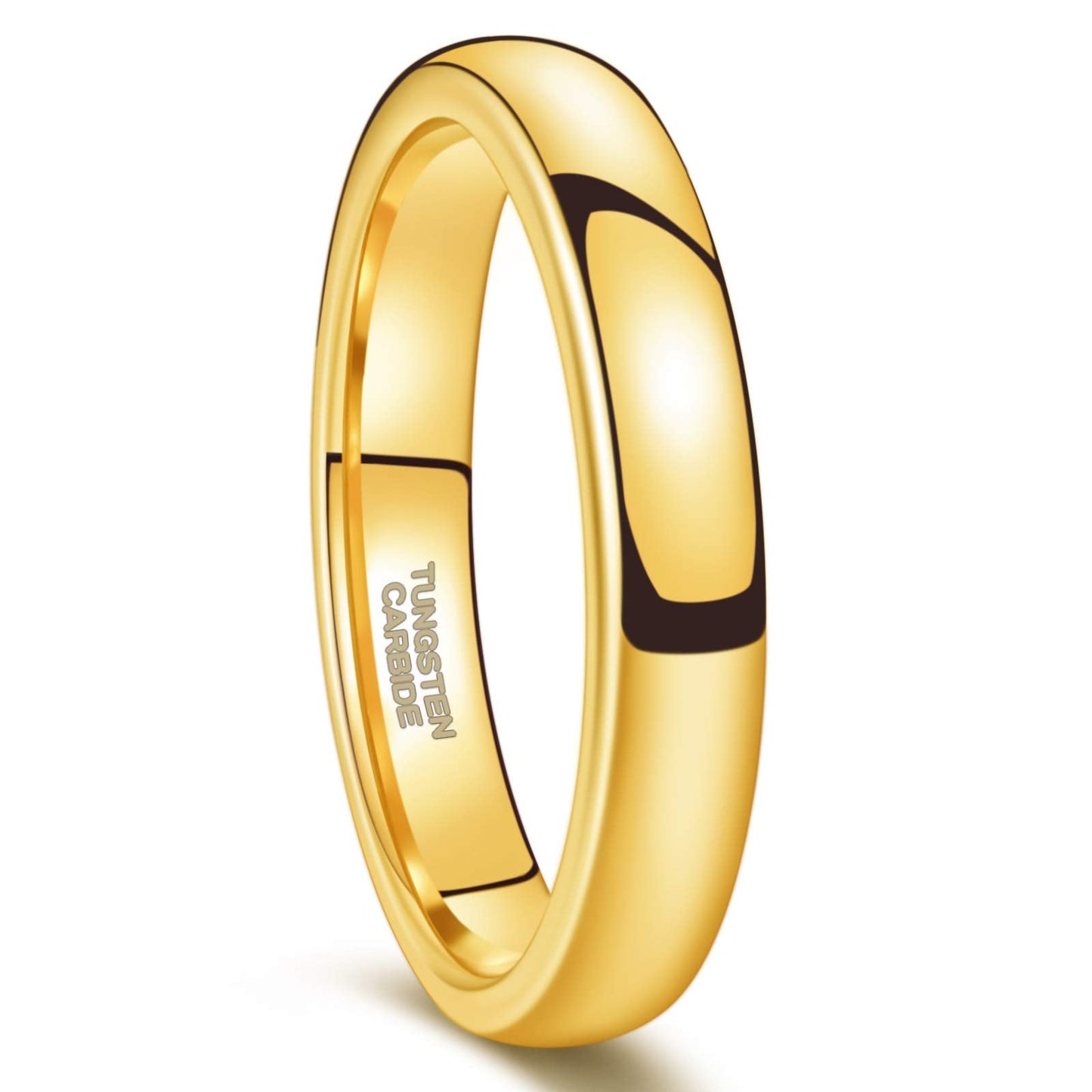Greenpod 4mm 24K Gold Plated Tungsten Rings for Women High Polish Dome Plain Classic Wedding Bands Comfort Fit Size 4.5