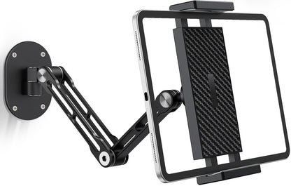 iPad Wall Mount Holder, Heavy Duty Aluminum Tablet Wall Mount, Full Motion Tilt & Swivel Base, Adjustable Foldable for Kitchen, Gym, Fits iPad Pro Air Mini, Galaxy Tab, 4.7-13" Phones & Tablets, Black