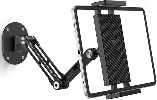 iPad Wall Mount Holder, Heavy Duty Aluminum Tablet Wall Mount, Full Motion Tilt & Swivel Base, Adjustable Foldable for Kitchen, Gym, Fits iPad Pro Air Mini, Galaxy Tab, 4.7-13" Phones & Tablets, Black