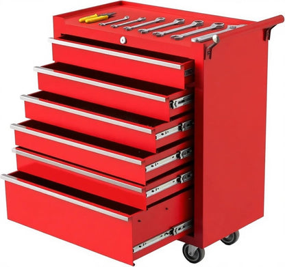GarveeLife Red Rolling Tool Cabinet, 5-Drawer Tool Storage Cart with Wheels, Portable Tool Chest Organizer with Lock, Drawer Liners, Tool Cart for Garage or Workshop