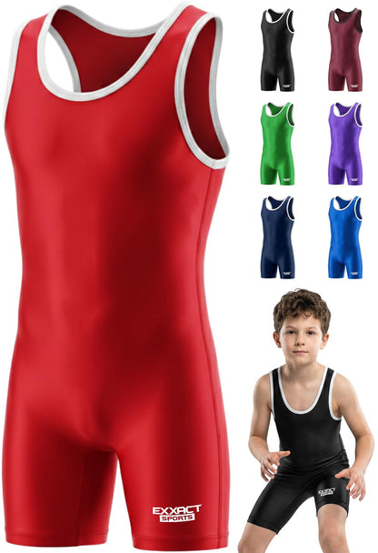 Exxact Sports Plain Youth Wrestling Singlet For Boys, Premium Powerlifting Singlet, Kids Wrestling Singlets For Training - (Red, YM)