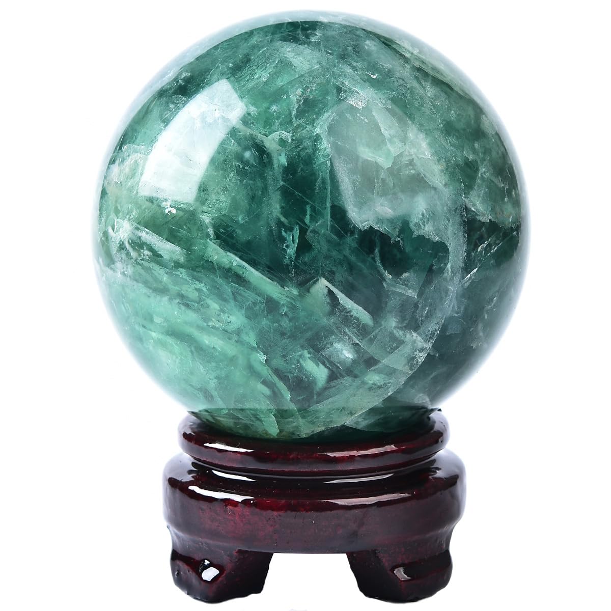 MOGEMT Green Fluorite Crystal Ball with Stand Large Crystals Sphere Decorative Ball Meditation Witchcraft Home Decor 90-100mm/3.5-3.9"