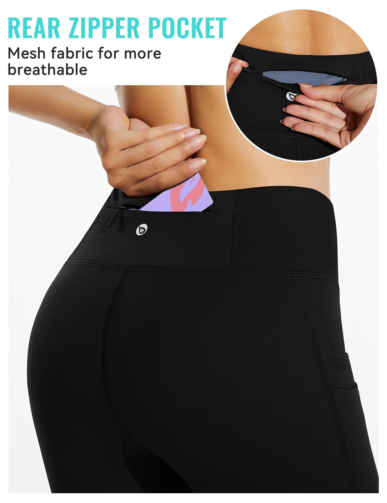 baleaf Women's Fleece Lined Leggings Thermal Water Resistant Legging High Waisted Winter Running Hiking Sports Trousers with Pockets Black M