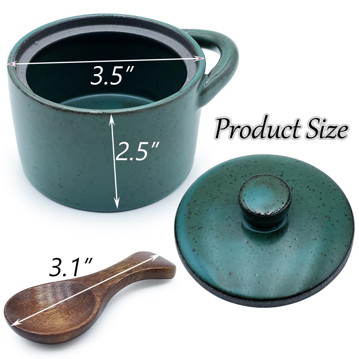 EWEIGEER Ceramic Salt Cellar With Lid & Spoon,8oz Salt Container For Countertop,Sugar Bowl,Spice Jar(Green)