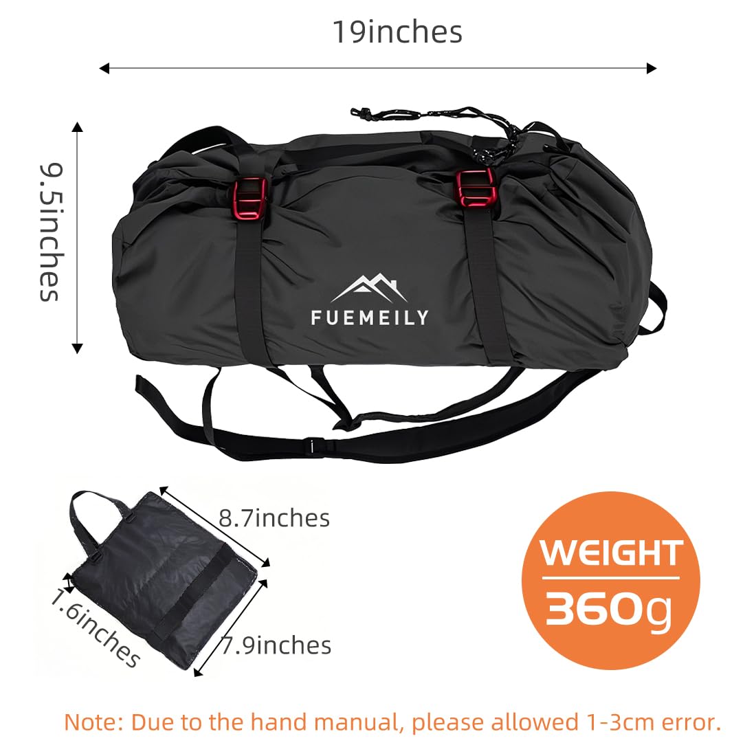 FUEMEILY Rock Climbing Rope Bag, Large Capacity Folding Rope Storage Backpack with Ground Sheet, Adjustable Straps Outdoor Climbing Gears Black