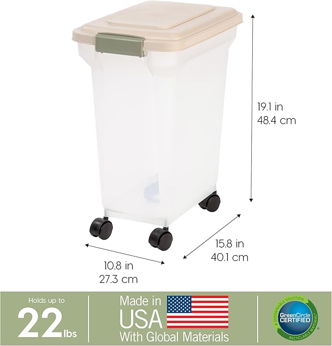 IRIS USA Airtight Dog Food Storage Container, WeatherPro, Removable Wheels