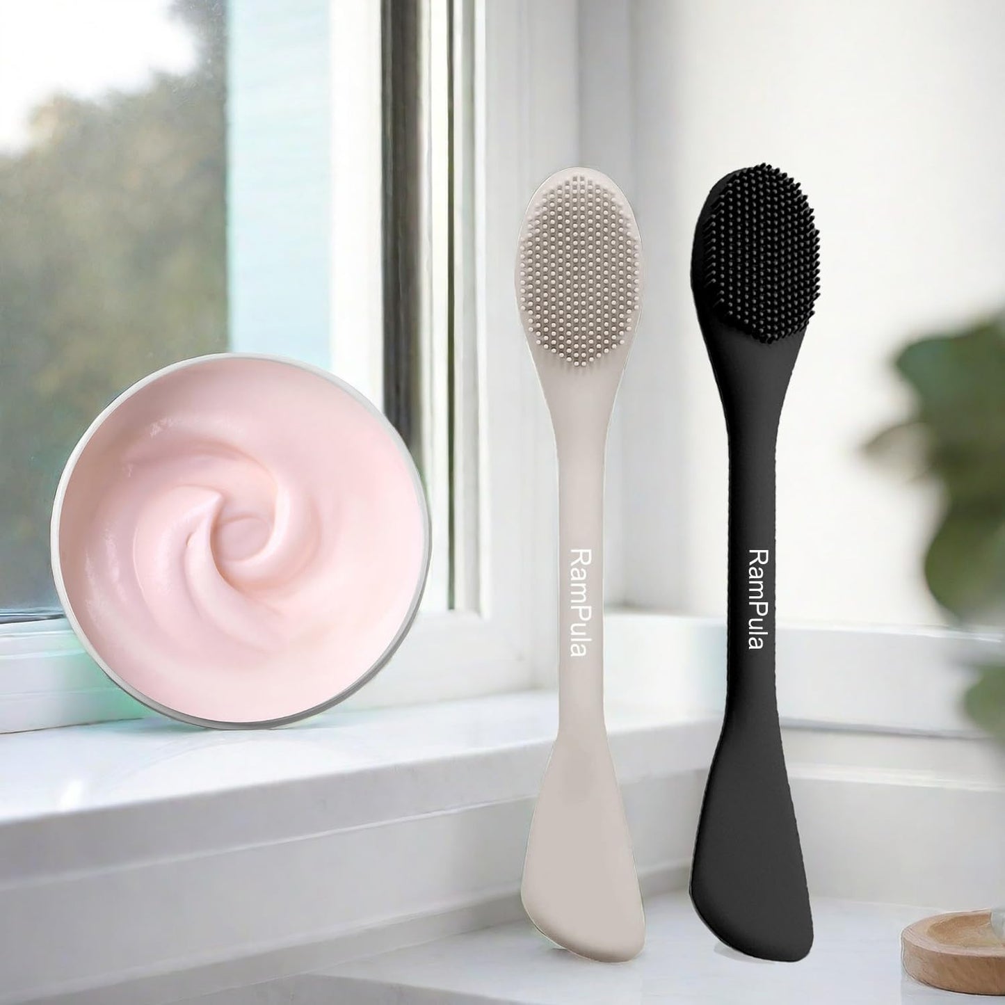 Facial Cleansing Brush, 2 in 1 Silicone Face Mask Brush & Face Scrubber, For Exfoliating, Massaging, Remove Blackheads, Makeup Skincare Removal, Applicator for Mud, Clay, Body Lotion, DIY Mask