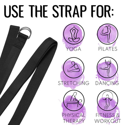 TECEUM Yoga Strap & Mat Strap – 2 in 1 – Cotton – 6 ft 8 ft 10 ft (30+ Colors) – Adjustable Non-Slip Belt for Yoga, Pilates, Stretching, Physical Therapy, Fitness & Home Workout – for Carrying Mats