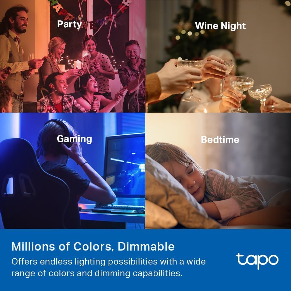 TP-Link Tapo Smart Light Bulbs, 1100 Lumens High Brightness (75W Equivalent), Matter-Certified, 16M Colors WiFi Light Bulb, Dimmable, Works w/Siri, Alexa & Google Home, A19 E26, Tapo L535E(2-Pack)