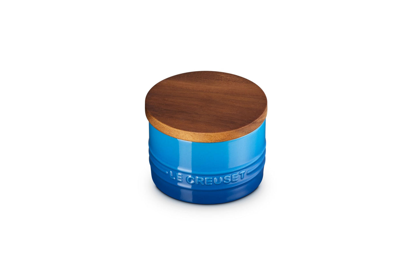 Le Creuset Stoneware Signature Small Salt Cellar and Storage Canister with Wood Lid, 7 oz., Marseille