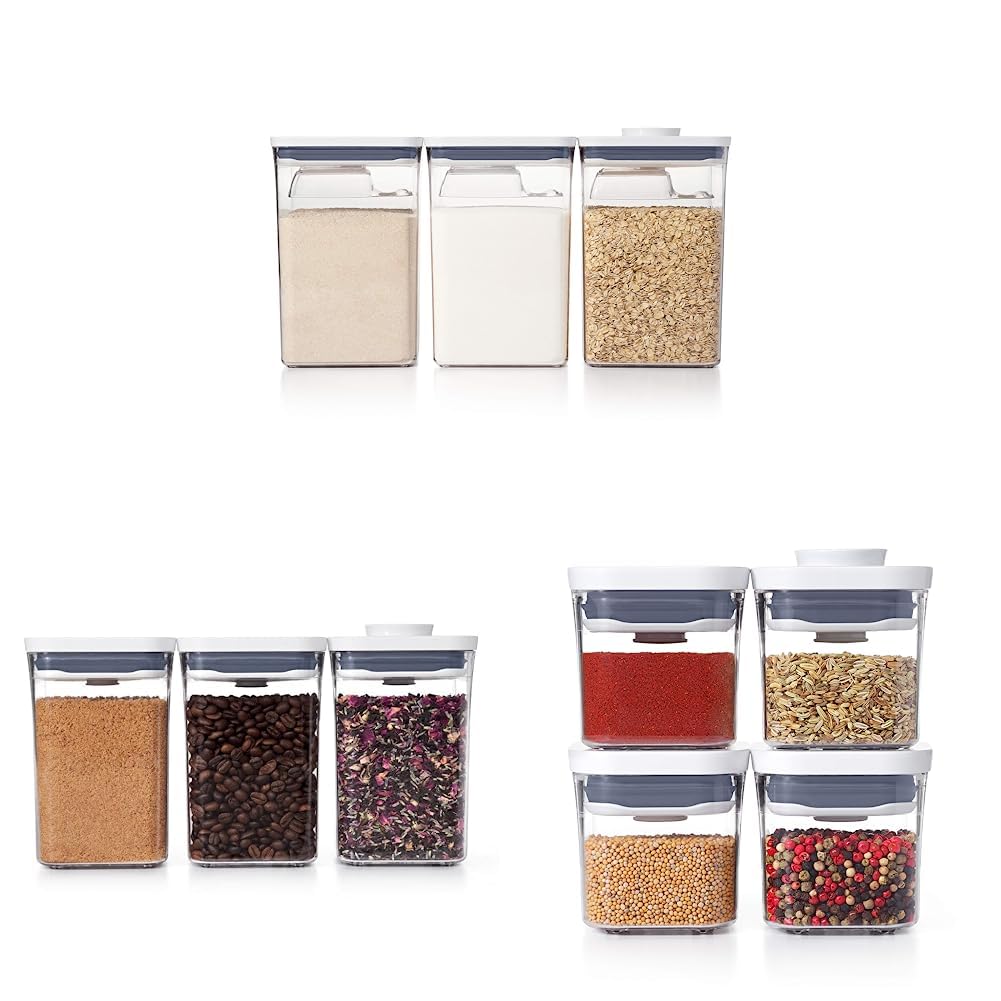 OXO Good Grips 6-Piece POP Container Set with Scoops, 4.4 Qt & 1.1 Qt, White & 4-Piece Mini POP Container Set