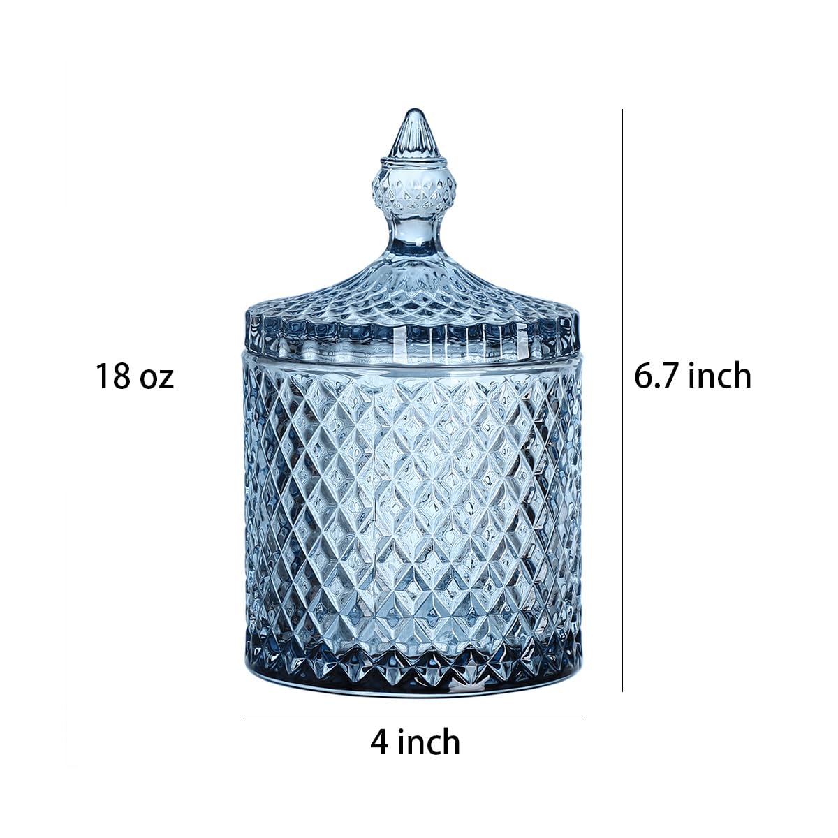 Sizikato Diamond Faceted Crystal Glass Candy Jar with Lid, 18oz Blue Decorative Jar, Nut Jar, Dried Fruit Storage Jar.