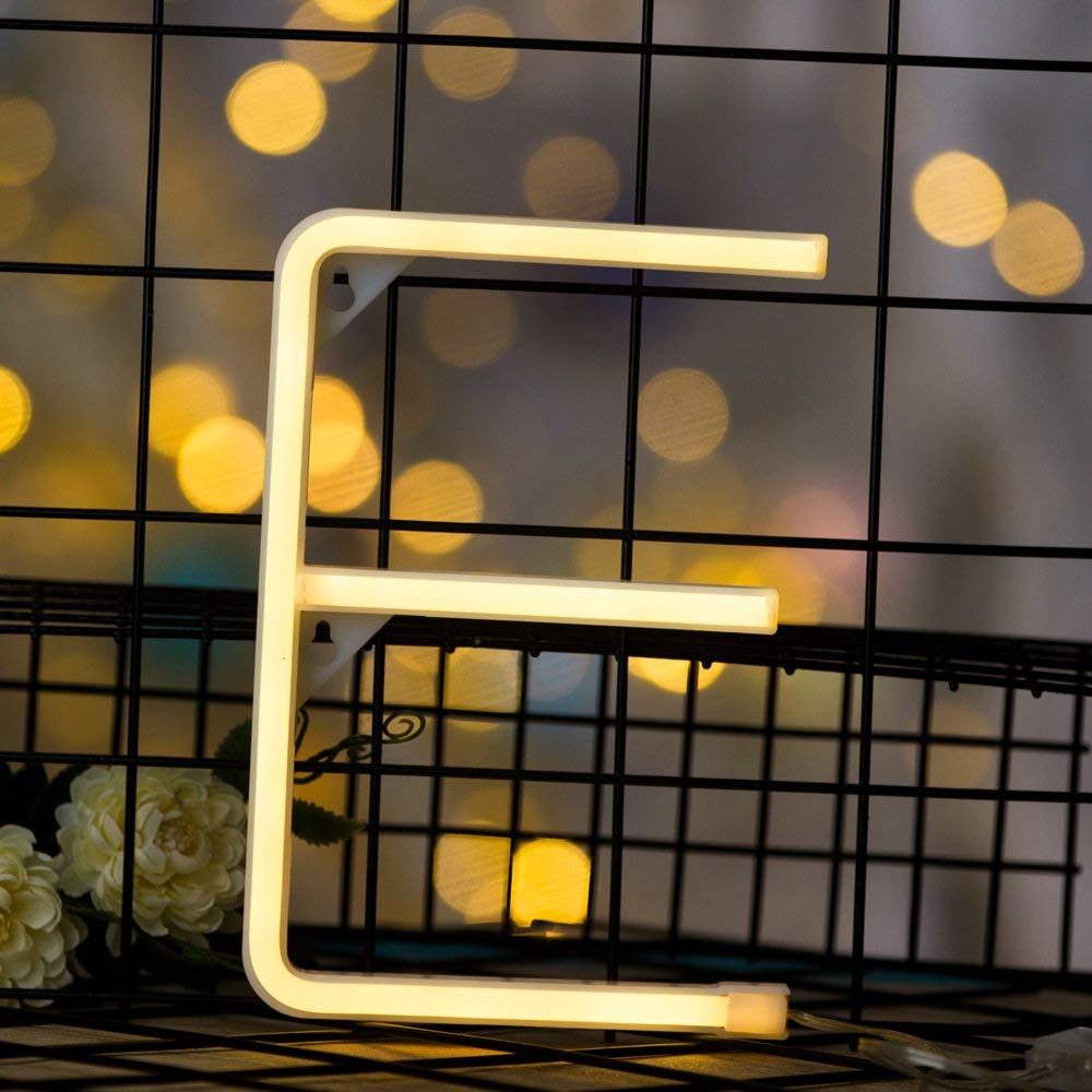 ENUOLI Warm White Neon LED Letters Sign Night Lamp Light up Alphabet Neon Signs Battery or USB Operated Wall Decorative Lights for Wedding Birthday Party Christmas Home Bar Club Decoration(E)