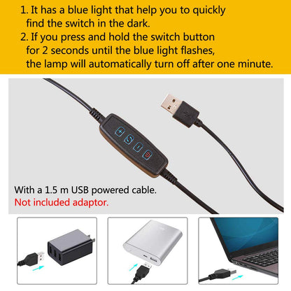 LED Clip Desk Lamp, Reading Light Study Lamp Eye Care Protection With 10 Dimmable Brightness & 3 Light Modes, USB Powered Flexible Gooseneck Clamp For Bed Headboard Table Office Lights, 7W (Black)