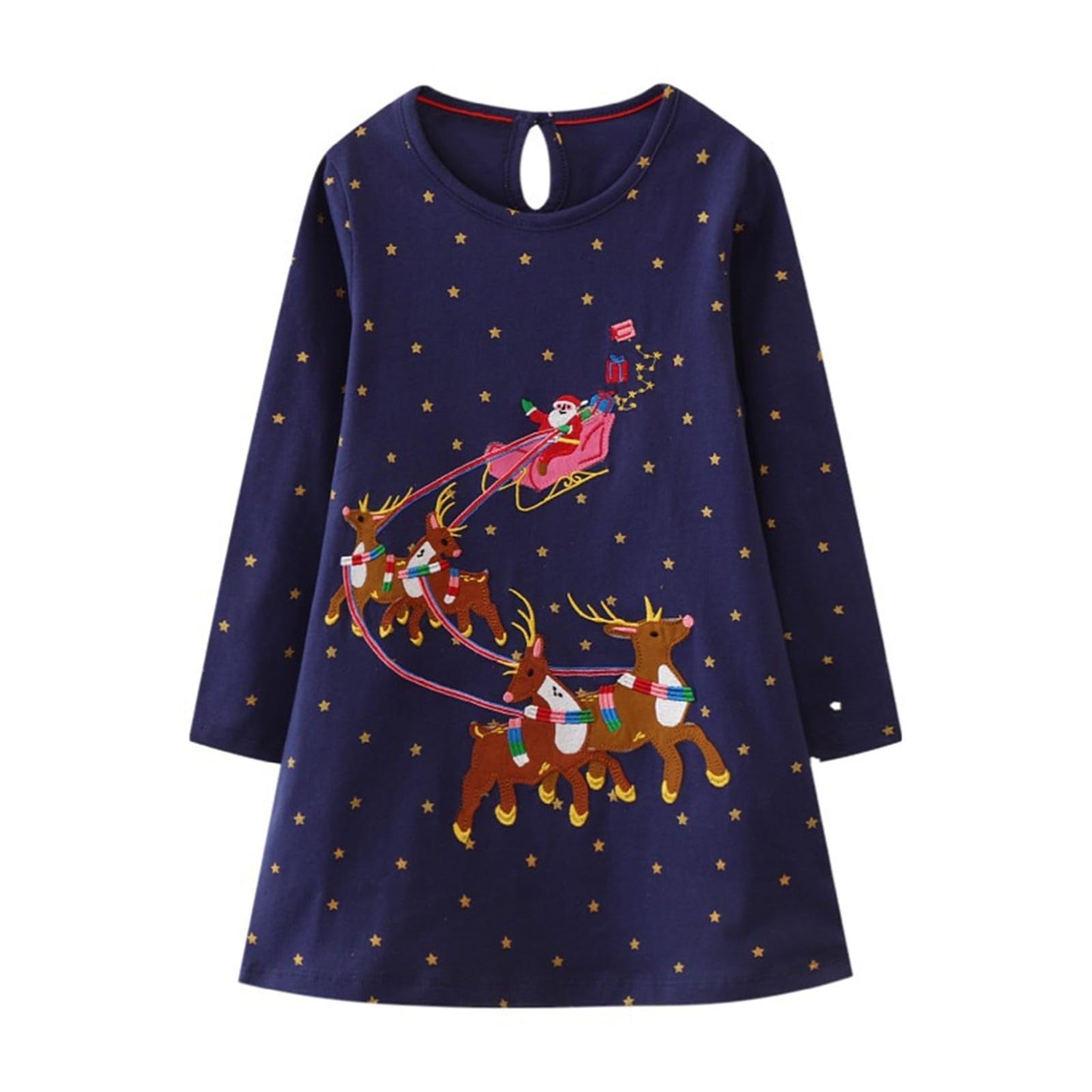 Toddler Girl Long Sleeve Dress Christmas Elk Deer Blue Dot Cotton Casual Winter Clothes Shirt Dresses 2T