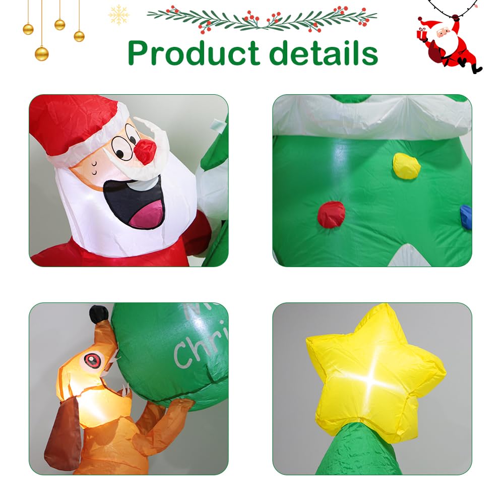 Christmas Inflatable Outdoor Decorations, 6.6FT Christmas Tree,Santa Chased by Dog Inflatable Christmas Blow up Yard Decorations with LED Light Up for Xmas New Year, Winter, Yard Garden Lawn Décor