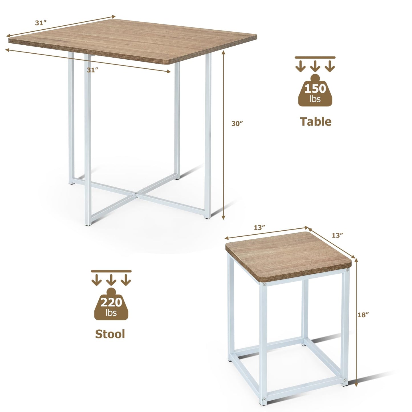 Giantex 5 Piece Dining Table Set, Dining Set for 4 with Square Stools, Small Kitchen Table Set with Metal Frame, Compact Design for Small Space, Home Kitchen Bar Pub Apartment