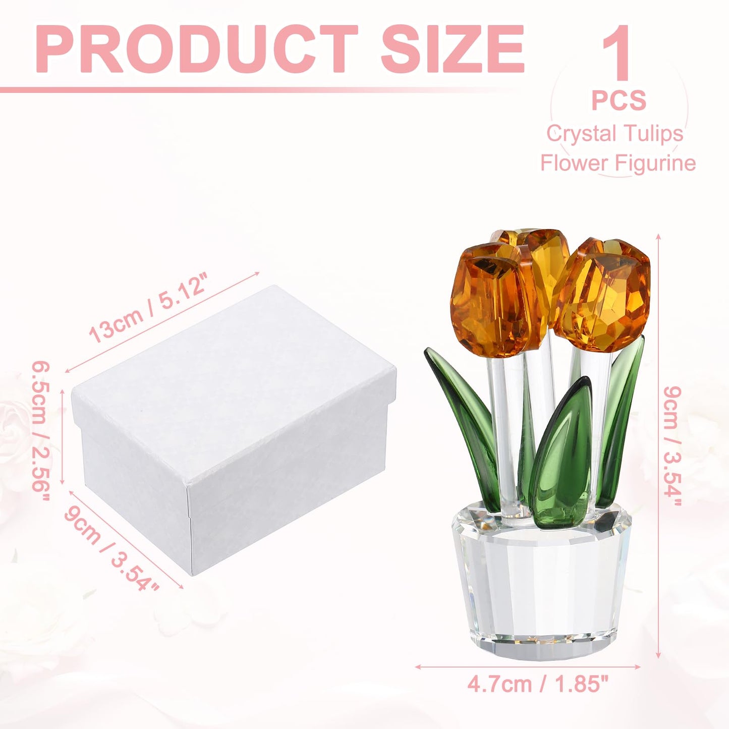 uxcell Crystal Tulips Flower Figurine, Tulips Figurines Flowers Bouquet Ornaments Bouquet Decor Collectible for Birthday Anniversary Wedding Gifts Valentine's Day Gifts, Yellow