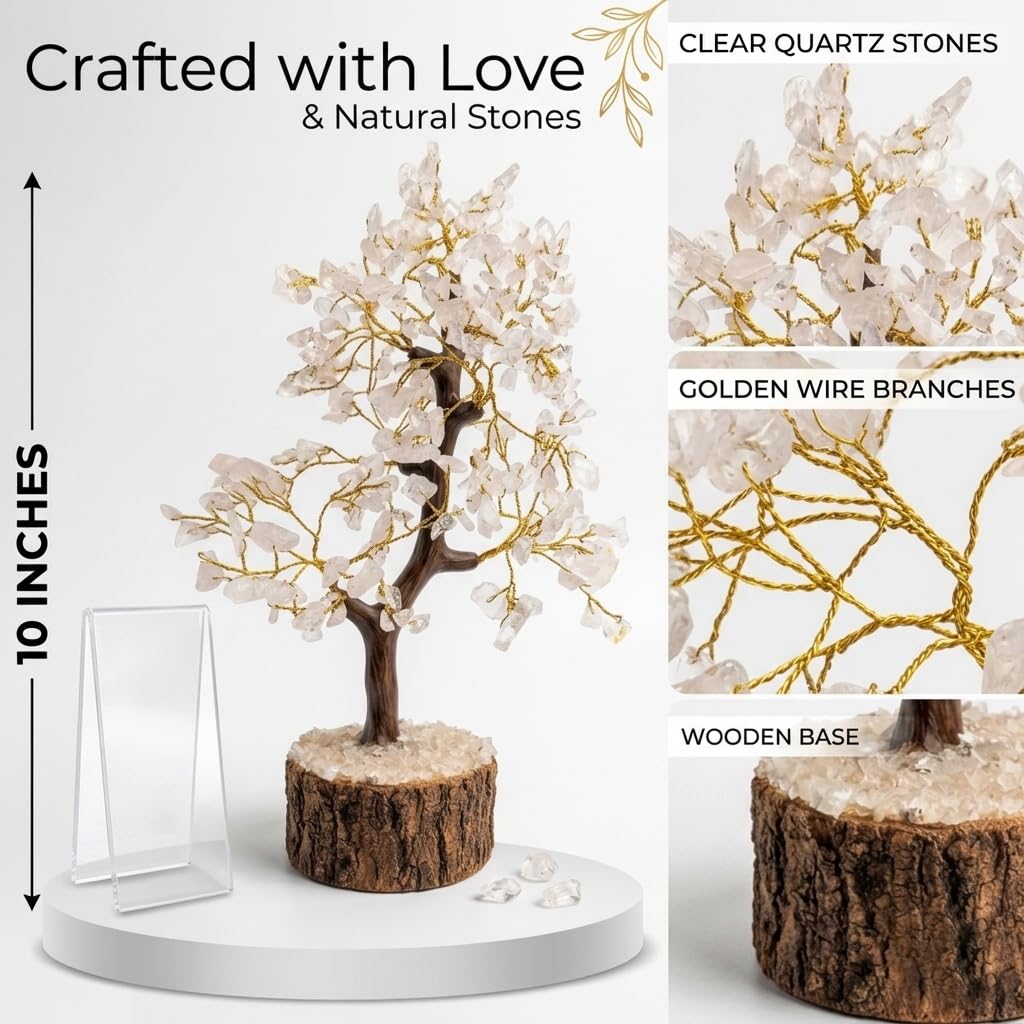 Mellora Clear Quartz Gemstone Tree with Gold Wire