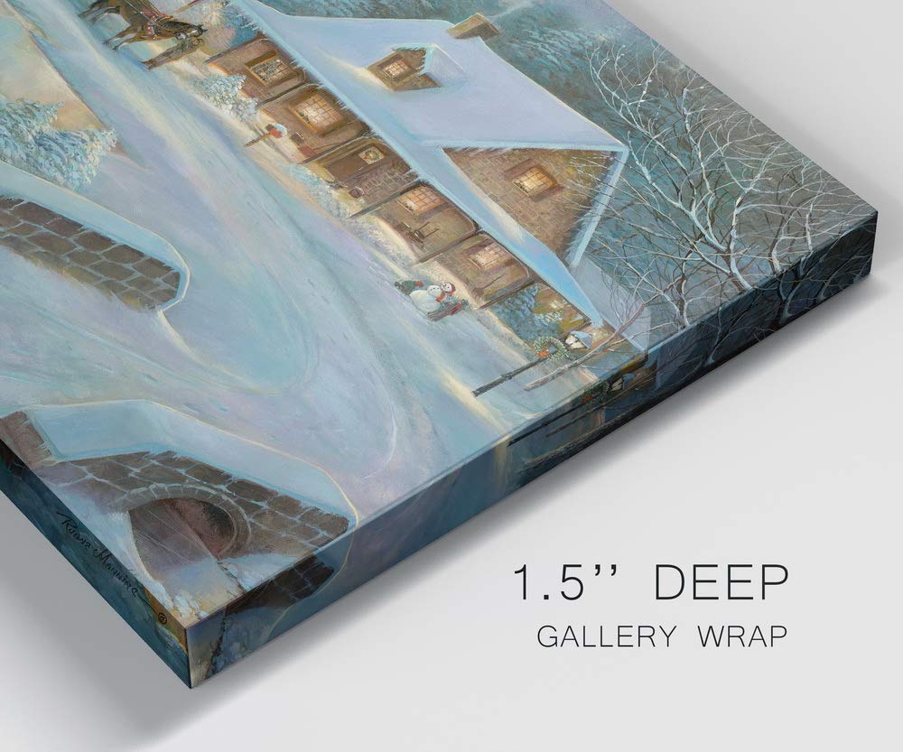 Renditions Gallery Country Winter Wall Art, Picturesque Christmas Scene, People Ice Skating, Snow Covered Barn, Premium Gallery Wrapped Canvas Decor, Ready to Hang, 8 in H x 12 in W, Made in America